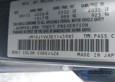 2014 Mazda Mazda6 I Touring z USA, uszkodzony, nr VIN JM1GJ1V63E1145985